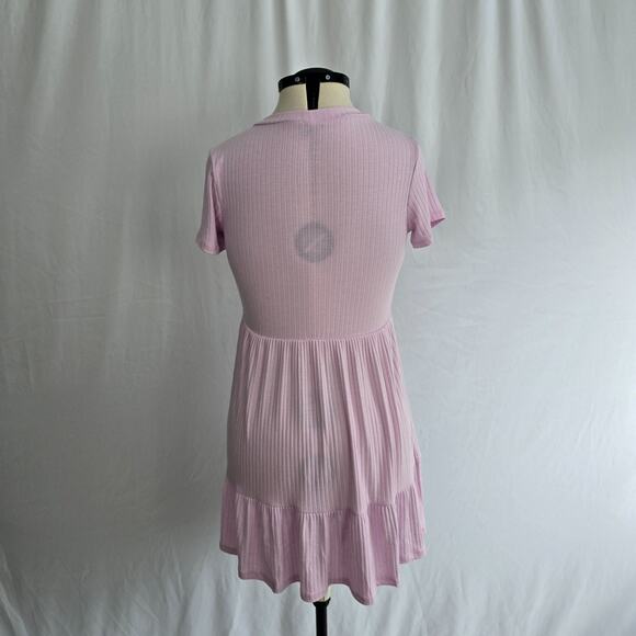 Lily Rose Short Sleeve Ruffle Dress Women's M Pink Textured Fit and Flare - Picture 13 of 14